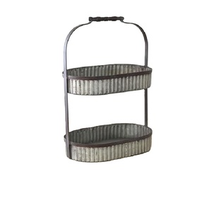 Bandeja de servir metálica de 2 niveles, estilo vintage galvanizado, estilo rústico, de hierro, de dos niveles, para exhibir cupcakes, pasteles y postres, para el hogar y la cocina. - Product Image 6