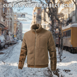 Men's Winter <b>Fleece</b> <b>Jacket</b> Stand Collar Zipper Closure Solid Color Casual Thick Windproof Sherpa <b>Lining</b> Regular Fit - Product Image 4
