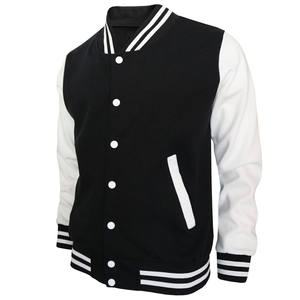 Veste universitaire noire et blanche pour homme, coupe classique, col rabattu, design à un seul bouton, couleur unie, coton extérieur, polyester - Product Image 1