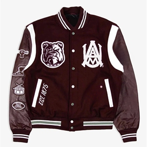 Chaqueta Varsity Vintage Color Granate para Hombre con Logotipo Bordado en la Espalda, Impermeable, Transpirable, Ecológica, 100% Lana, Abrigo de Invierno - Product Image 1