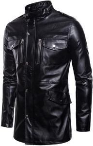 Mode Survêtement Faux cuir Skinny Top moto cuir noir pour hommes Faux cuir vestes vêtements d'hiver - Product Image 4