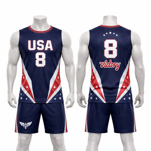 Conjunto de Uniforme de Voleibol Personalizado Estilo Eslovenia para Hombre, Camiseta sin Mangas Blanca y Azul con Pantalones Cortos, Nombre y Número Personalizados - Product Image 6