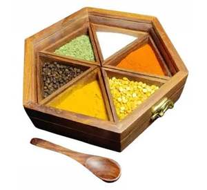 Boîte à épices carrée en bois, vente rapide, exclusive, pour la décoration de la cuisine et de la maison, durable, passe au lave-vaisselle, Namak Dani, stockage de fruits secs - Product Image 6