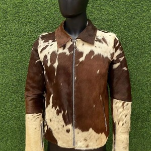 Handmade Brown genuine Cowhide <b>Leather</b> hair on <b>jacket</b> vintage <b>jacket</b> Motorcycle Western winter <b>jacket</b> gift - Product Image 4
