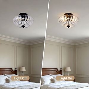 Semi Flush Mount <b>Ceiling</b> <b>Light</b> Smoky Gray Glass <b>3</b>-<b>Bulb</b> Modern Black Fixture IP54 Rated - Product Image 3