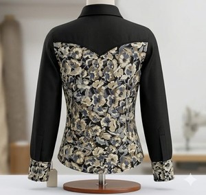 Women's Floral Print Western Shirt With <b>Black</b> <b>Mesh</b> <b>Sleeves</b> Button Front Equestrian Show <b>Top</b> - Product Image 4