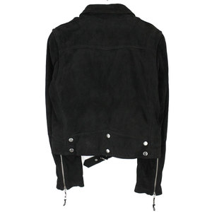 Women’s Genuine <b>Suede</b> Leather Biker <b>Jacket</b> Black Motorcycle <b>Jacket</b> with Belted Waist and Silver Hardware Slim Fit - Product Image 2