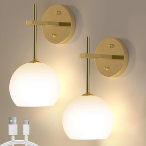 Minimalist Gold Wall <b>Sconce</b> Round Glass Shade 2Pcs Modern Lighting Fixture - Product Image 3