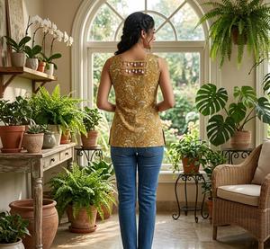 Robe d'été décontractée pour femme, imprimé floral, col en V, manches 3/4, taille naturelle, respirante, écologique, 100% coton tissé, bleue - Product Image 4