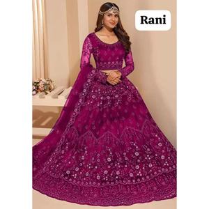 TENDANCE NET CHAIN DESIGN TRAVAIL LEHENGA CHOLI AVEC DUPATTA RANI - Product Image 1