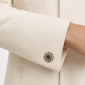 Botones de latón de lujo personalizados con diseño antiguo Kundan Polki, botón de cristal con piedra verde esmeralda para traje Sherwani Jodhpuri para hombre - Product Image 3