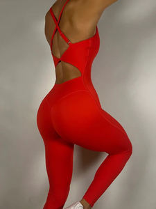 Mono de yoga personalizado al por mayor para mujer con cuello en V, elástico en cuatro direcciones, que absorbe el sudor, estilo pantalón de melocotón, ropa de gimnasio - Product Image 2