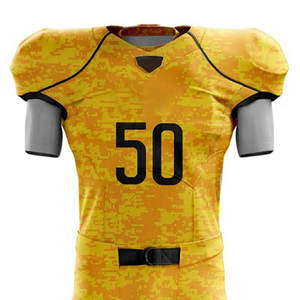 Maillot de football américain camouflage jaune pour homme avec numéro 50 imprimé par sublimation, col en V, manches courtes, uniforme ajusté - Product Image 5
