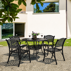 Outdoor Cast Aluminum Patio Dining Set <b>Black</b> Metal <b>Garden</b> <b>Table</b> Chairs Luxury Terrace Furniture for Home Backyard Patio Deck - Product Image 2
