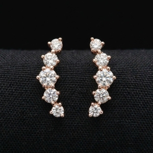 Diamond Ear Climber <b>Cuff</b> <b>Earrings</b>-18k Rose Gold 0.61ct IGI Certified 1.08g-Women-Wedding Anniversary Gift-Round Brilliant Cut - Product Image 1