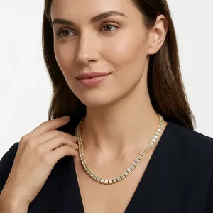 Ensemble collier et bracelet en or avec diamants de laboratoire taille baguette, ensemble de chaînes en or de luxe avec diamants de laboratoire taille baguette, bijoux fins - Product Image 5