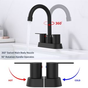 Rubinetti per Bagno RV Nero Opaco con 2 Maniglie, Finitura Nichel Spazzolato, Montaggio a 3 Fori, Scarico a Scomparsa Singolo (Tubo Non Incluso) - Product Image 3