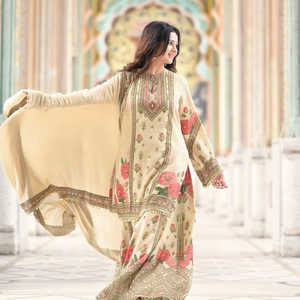 Salwar Kameez Top-Sharara avec dupatta à imprimé numérique et dentelle Latkan pour les mariages - Product Image 3