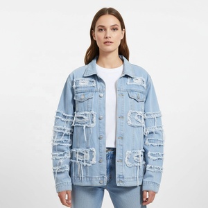 Chaqueta Vaquera para Mujer con Botones y Logotipo Personalizado, Estilo Vintage, Desgastada, Rota, Deshilachada, Transpirable y Ecológica, para Otoño - Product Image 2