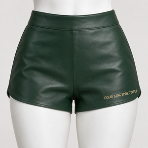 Custom Women's Green <b>PU</b> <b>Leather</b> Shorts High Waist Fashion OEM Private Label Manufacturer Wholesale Supplier for Ladies Apparel - Product Image 4
