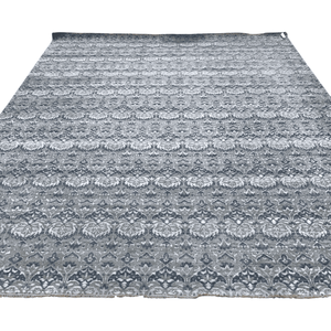 Tapis d'appoint en laine noué à la main, motif damassé, gris anthracite, à poils ras, sur mesure, pour une décoration intérieure de luxe - Product Image 2