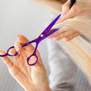 Ciseaux de coiffure en acier inoxydable, ciseaux à effiler multifonctionnels, ciseaux professionnels pour couper les cheveux, ensemble de ciseaux violets - Product Image 3