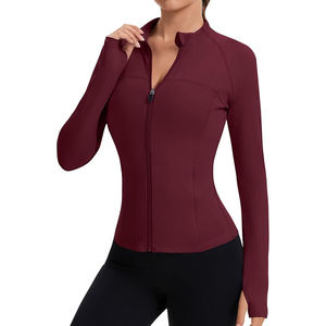 <b>Women's</b> Thermal Yoga Jacket Lightweight Fleece Lined Skinny Fit Zip Up Cold Studio Workout Warm Up Layer - Product Image 1