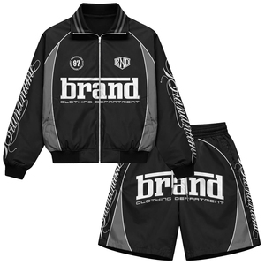Design Your Own Brand Men's Black Track Jacket & Shorts Set Streetwear Zipper Sporty Outerwear Lightweight Quick Dry Spring Wear - Product Image 1