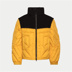 Men's Color Blocking <b>Puffer</b> <b>Jacket</b> <b>Yellow</b> Black Stand Collar Zipper Closure Windproof Casual Winter Outerwear Thick Regular Fit - Product Image 4