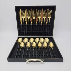 Ensemble de couverts de luxe en or avec manche noir, ensemble de couverts en acier inoxydable de qualité supérieure pour hôtel, restaurant, mariage, traiteur - Product Image 1