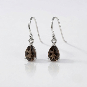 Boucles d'oreilles pendantes bohèmes tendance en quartz fumé naturel, argent sterling 925 plaqué rhodium, bijoux de luxe pour femme, Janvier Rhaya - Product Image 3