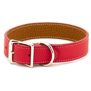 Collier de chien robuste en cuir indien fin chic et confortable en 3 couleurs variantes avec boucle nickelée durable et anneau en D - Product Image 5