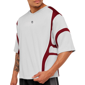 T-shirt de sport en maille surdimensionné pour homme, respirant, pour l'entraînement athlétique, coupe ample, performance, fitness, gris - Product Image 5