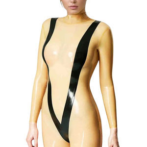 Women's Transparent PU Coated <b>Jumpsuit</b> High Waist Sleeveless Turtleneck Zipper Back Sexy Clubwear Full Length Bodycon Fit - Product Image 6
