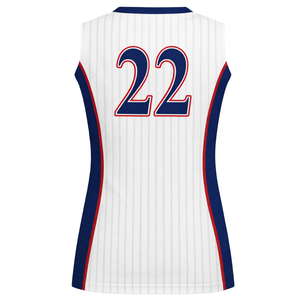 Maillot de softball sans manches à sublimation intégrale, blanc à rayures fines, col en V, uniforme d'équipe personnalisé avec numéro au dos - Product Image 3