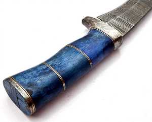 Cuchillo de Camping de Hoja Fija de Acero de Damasco, Espiga Recta, 28cm, Mango Pulido de Hueso de Camello Azul Rey, DIY OEM - Product Image 2