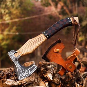 Hache de camping industrielle artisanale forgée à la main, 17,5 pouces, manche en bois dur, outil de survie pour le bushcraft, hache de bûcheron en gros - Product Image 6
