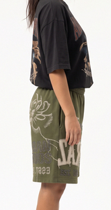<b>Women</b> <b>Board</b> <b>Shorts</b> 100% Cotton Eco-Friendly Breathable Distressed Embroidery Loose Fit Training - Product Image 3