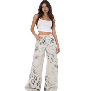Women Black White Abstract Print Flare Pants High Waist Slim Fit Casual Streetwear Fashion <b>Trousers</b> Custom Design OEM Manufactur - Product Image 1