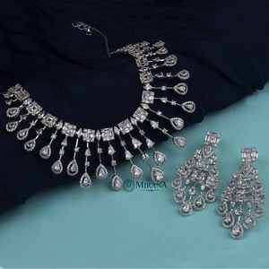 Gold Plated Zircon Waterfall Necklace and Earring Set for Wedding - Product Image 3