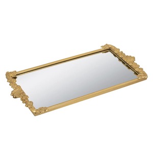 <b>Rectangular</b> <b>Mirror</b> Decorative Tray <b>Gold</b> Metal Frame Vintage Plant Pattern Design - Product Image 5