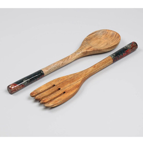 Long Handle Wooden Salad Server Set for <b>Mixing</b> Flatware for Table Salad Servers Wood Salad Tongs Spoon and Fork Set Cutlery - Product Image 6