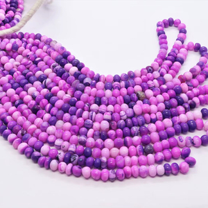 ลูกปัดโอปอลลาเวนเดอร์ทรงรอนเดลล์เรียบขนาด 6.5-7.5 มม. สีม่วงลายจุด ลูกปัดพลอยโอปอลธรรมชาติ สีม่วงลายจุดทรงรอนเดลล์ - Product Image 1