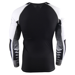 Unisex Full Sleeve Compression Rash Guard Black White Sublimation Print Quick Dry Breathable 140g Spandex Polyester <b>Athletic</b> - Product Image 1