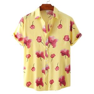 เสื้อเชิ้ตแขนสั้นลายดอกไม้สีเหลืองสำหรับผู้ชาย ปกคอพับ ผ้าป๊อปลิน พิมพ์ลาย ใส่สบายในฤดูร้อน - Product Image 1