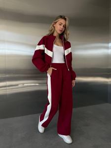 Nouvel ensemble de survêtement élégant pour femmes avec panneaux contrastés, polaire chaud, ensemble deux pièces, sweat à capuche zippé, coupe-vent, tenue confortable pour se détendre - Product Image 2