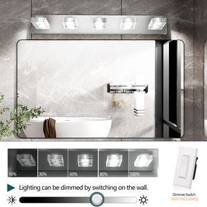 31\" Modern Chrome 5-<b>Light</b> LED <b>Vanity</b> <b>Light</b> Square Acrylic Lampshades Wall Mount Fixture <b>Mirror</b> Lighting for Bathroom - Product Image 5