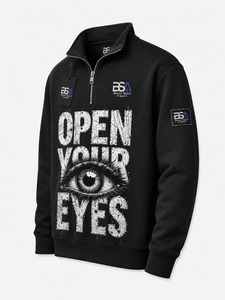 Sweat-shirt polaire personnalisé pour homme, demi-zip, col montant, hiver, écologique, haute qualité, avec poche, en polyester/coton, teint uni - Product Image 3