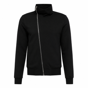 Sweat-shirt à col roulé zippé pour homme, noir, coupe classique, en coton tricoté, couleur unie, style minimaliste, pour l'automne - Product Image 5