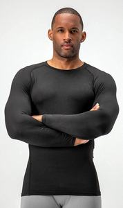 Rashguard à manches longues pour homme - Logo personnalisé Polyester/Coton - Maillot de sport moulant pour fitness, gym et course à pied - Product Image 6